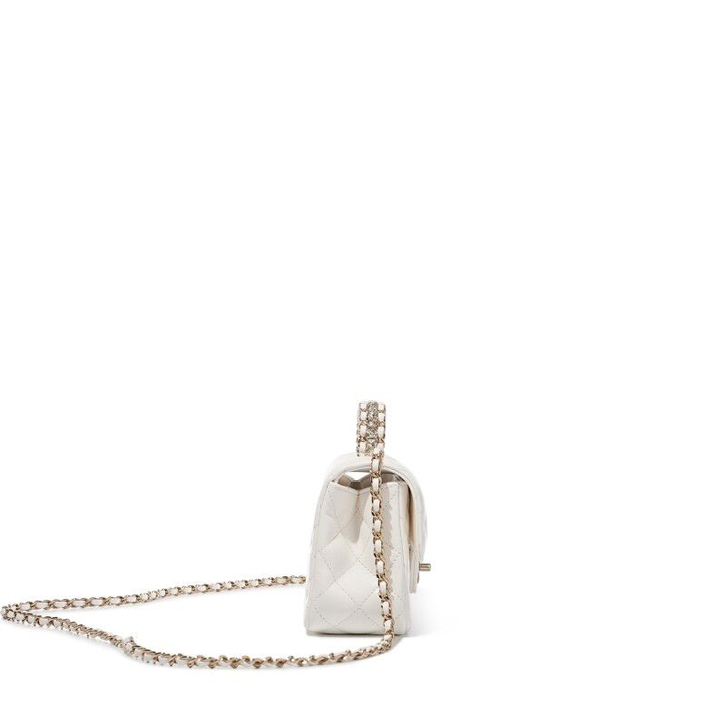 Chanel White Quilted Lambskin Top Handle Mini Flap Bag — Gold Hardware