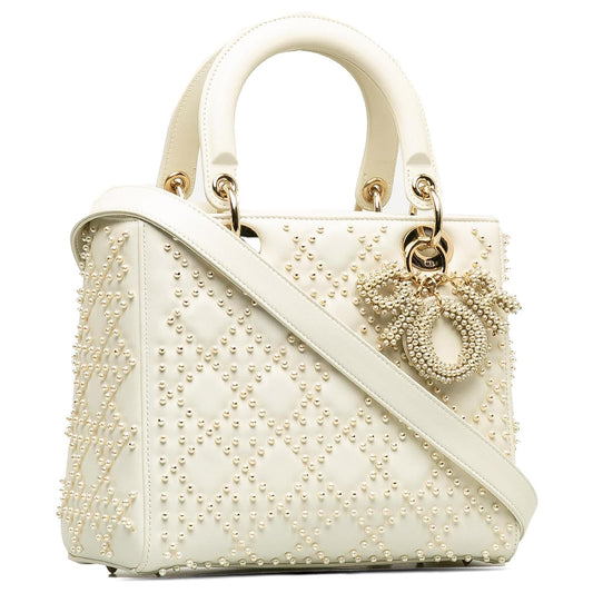 Dior White Medium Pearl Cannage Lady Dior