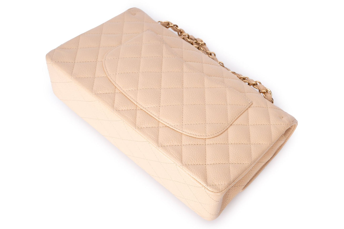 Chanel Medium Classic Flap Bag — Beige Caviar Leather with Gold Hardware