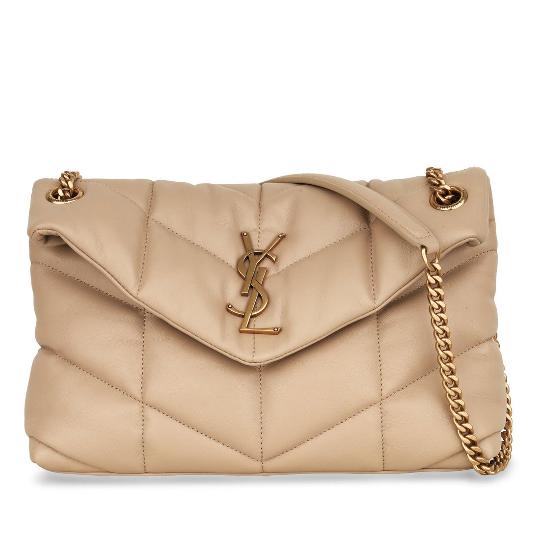 Saint Laurent Small Puffer Lambskin Leather Handbag — Beige