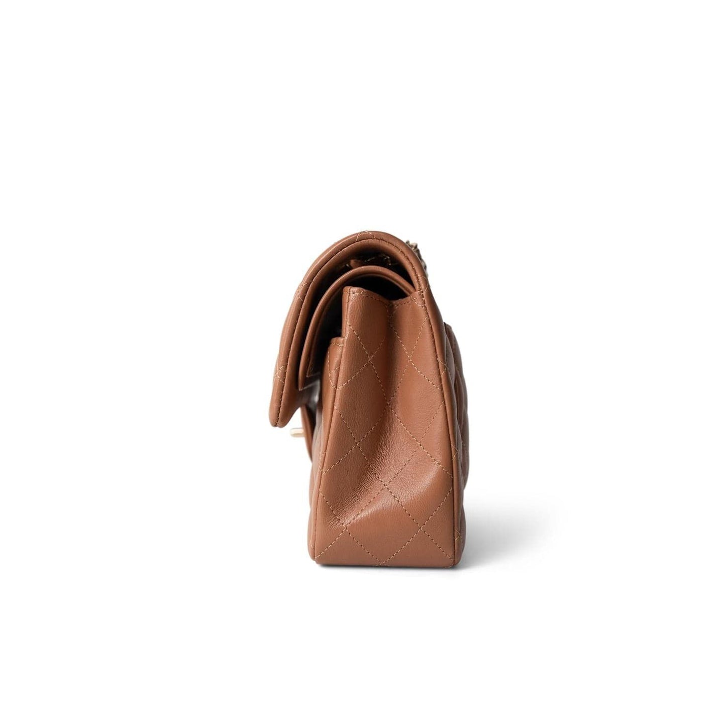 Chanel 22S Small Classic Flap Bag — Caramel Quilted Lambskin with Light Gold Hardware