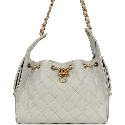 Chanel Small 25 Hobo Bag — Light Grey Caviar Leather with Antique Gold Hardware