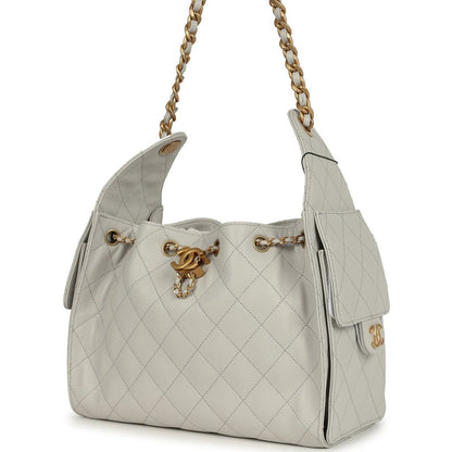 Chanel Small 25 Hobo Bag — Light Grey Caviar Leather with Antique Gold Hardware