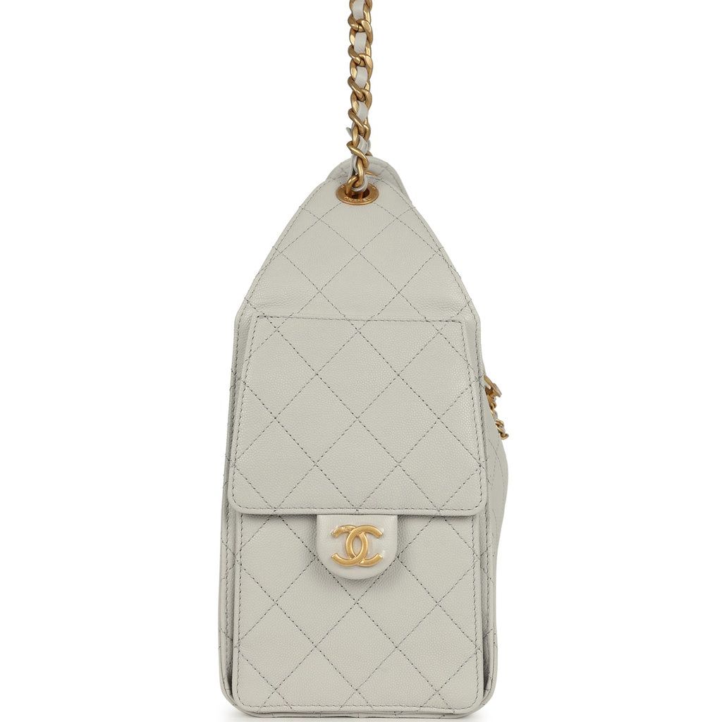 Chanel Small 25 Hobo Bag — Light Grey Caviar Leather with Antique Gold Hardware