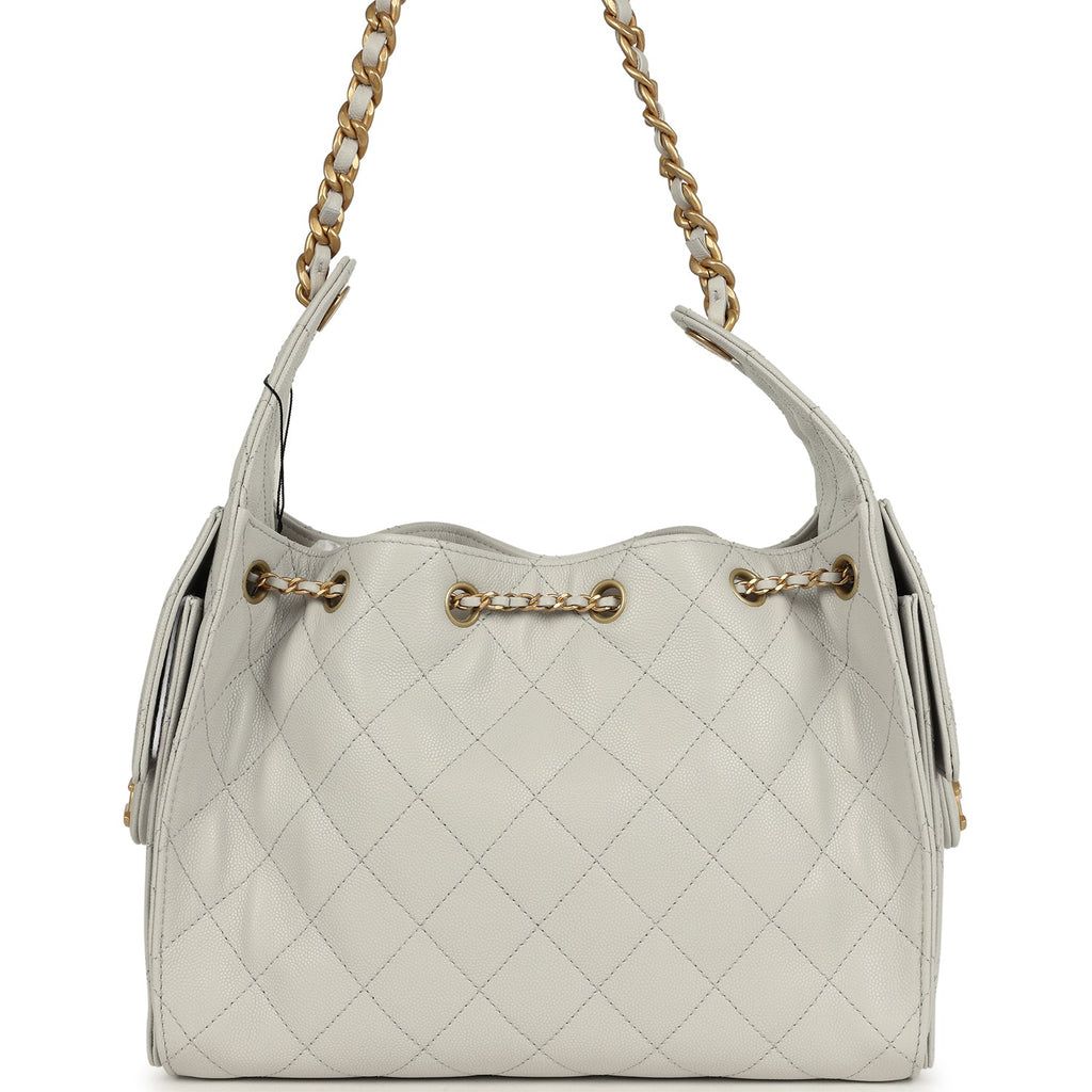 Chanel Small 25 Hobo Bag — Light Grey Caviar Leather with Antique Gold Hardware