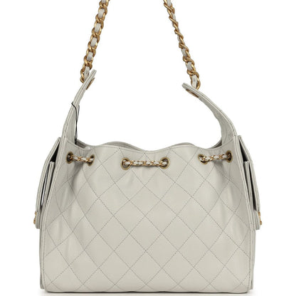 Chanel Small 25 Hobo Bag — Light Grey Caviar Leather with Antique Gold Hardware