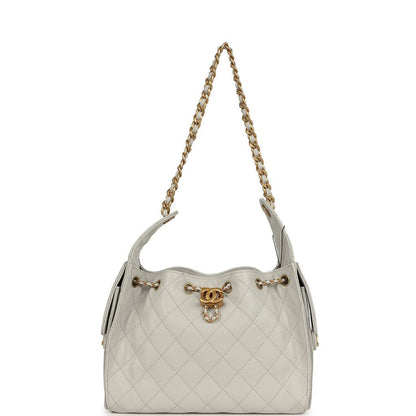 Chanel Small 25 Hobo Bag — Light Grey Caviar Leather with Antique Gold Hardware