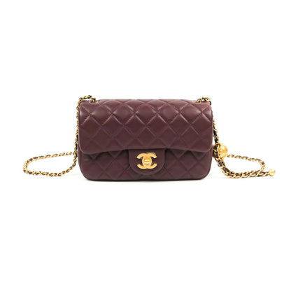 Chanel Mini Rectangular “Pearl Crush” Bag — Burgundy Lambskin with Aged Gold Hardware