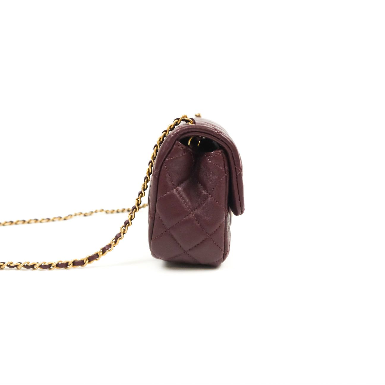 Chanel Mini Rectangular “Pearl Crush” Bag — Burgundy Lambskin with Aged Gold Hardware