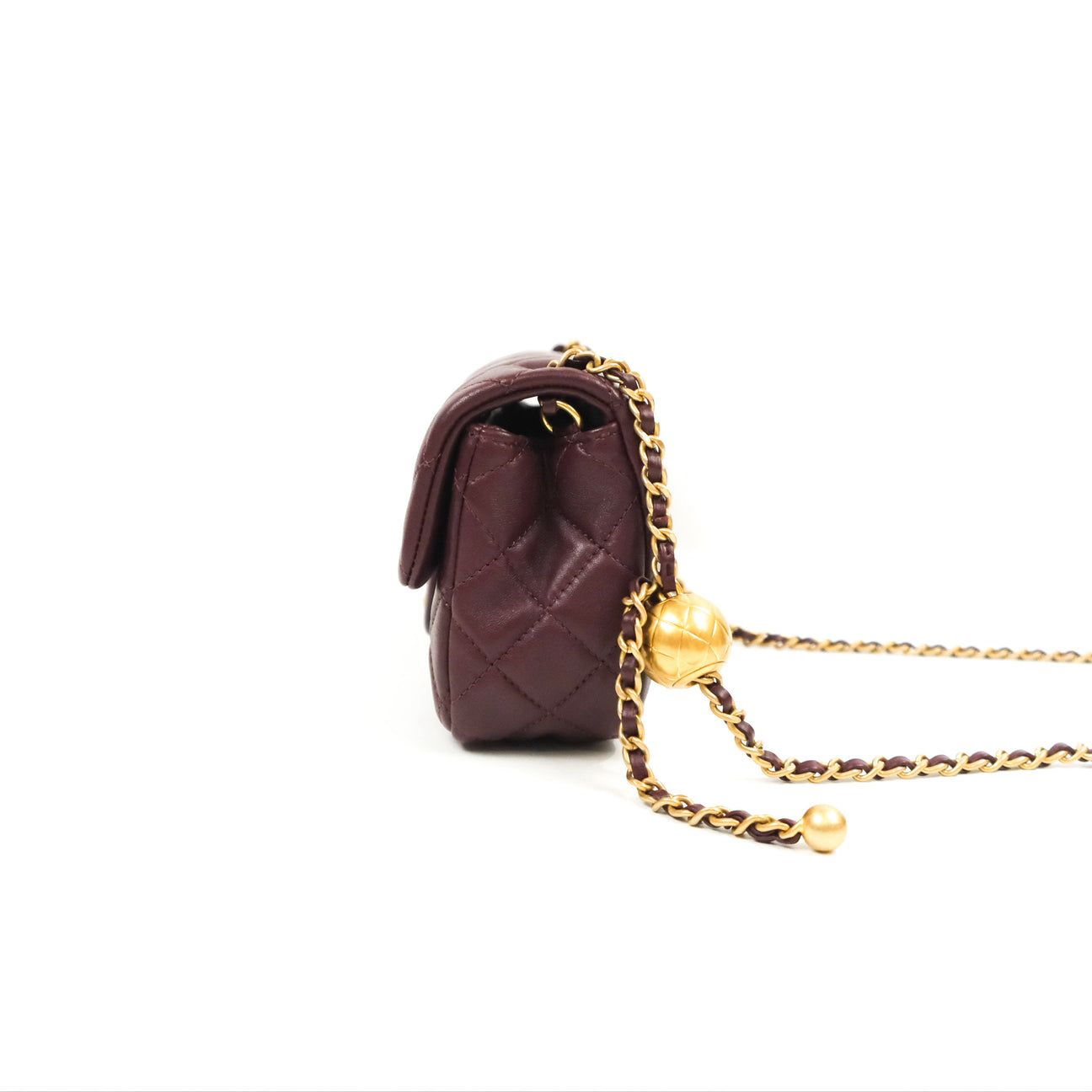 Chanel Mini Rectangular “Pearl Crush” Bag — Burgundy Lambskin with Aged Gold Hardware