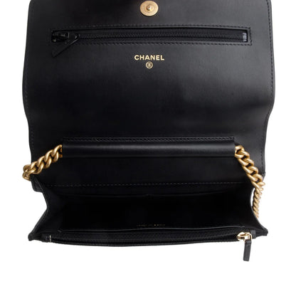 Chanel Boy Wallet on Chain — Black Caviar