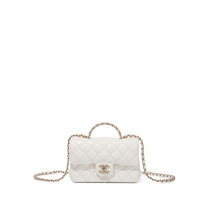 Chanel White Quilted Lambskin Top Handle Mini Flap Bag — Gold Hardware