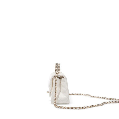 Chanel White Quilted Lambskin Top Handle Mini Flap Bag — Gold Hardware