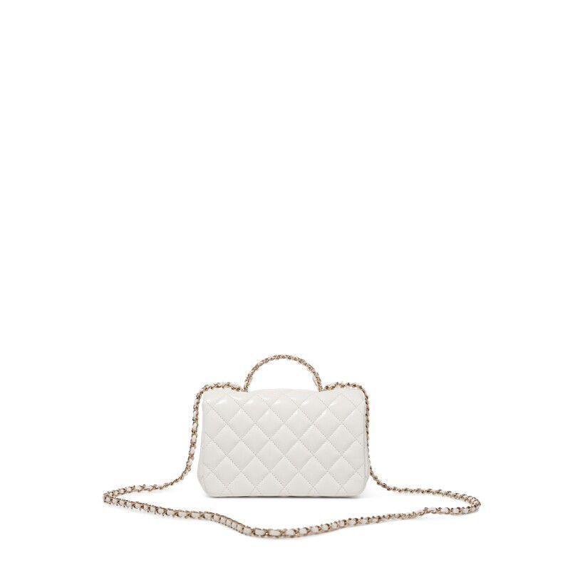 Chanel White Quilted Lambskin Top Handle Mini Flap Bag — Gold Hardware