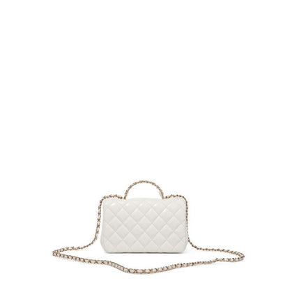 Chanel White Quilted Lambskin Top Handle Mini Flap Bag — Gold Hardware
