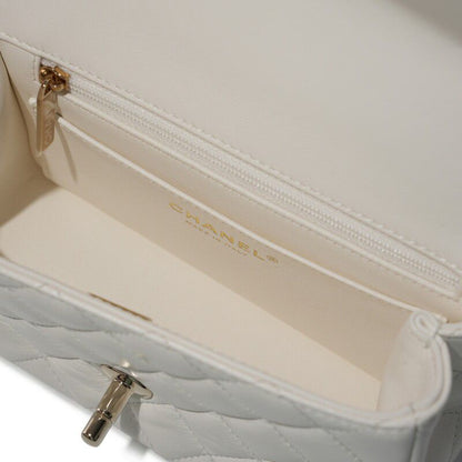 Chanel White Quilted Lambskin Top Handle Mini Flap Bag — Gold Hardware