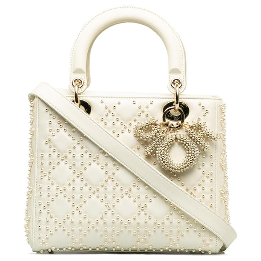 Dior White Medium Pearl Cannage Lady Dior