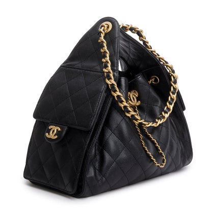 Chanel 25 Small Bucket Bag — Black Caviar Leather with Gold Hardware