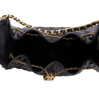 Chanel 25 Small Bucket Bag — Black Caviar Leather with Gold Hardware