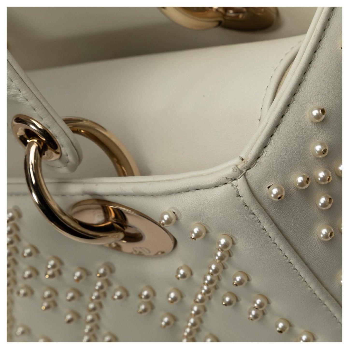 Dior White Medium Pearl Cannage Lady Dior