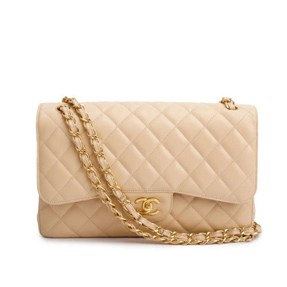 Classic Double Flap Bag — Beige