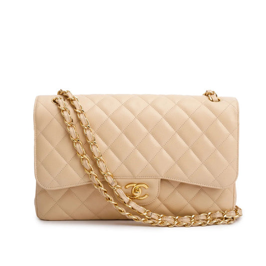Classic Double Flap Bag — Beige
