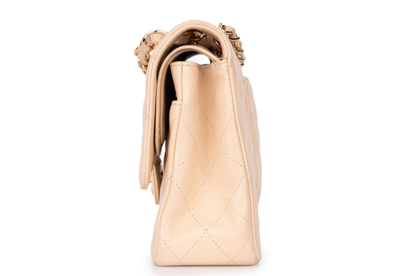 Chanel Medium Classic Flap Bag — Beige Caviar Leather with Gold Hardware