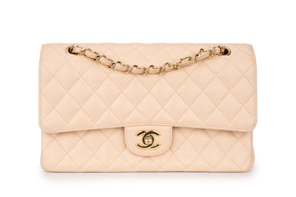 Chanel Medium Classic Flap Bag — Beige Caviar Leather with Gold Hardware