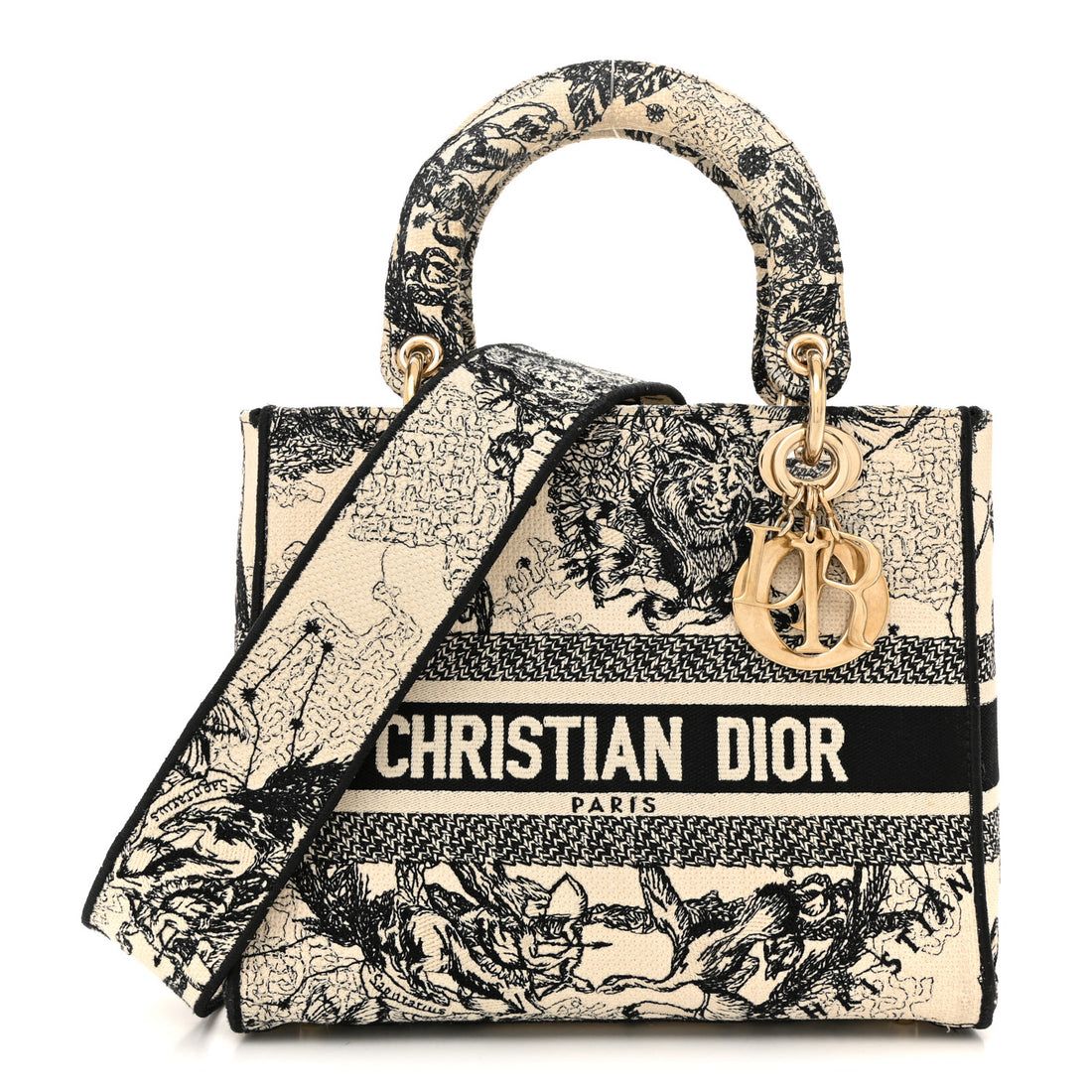 Dior Canvas Embroidered Zodiac Toile de Jouy Medium Lady D-Lite
