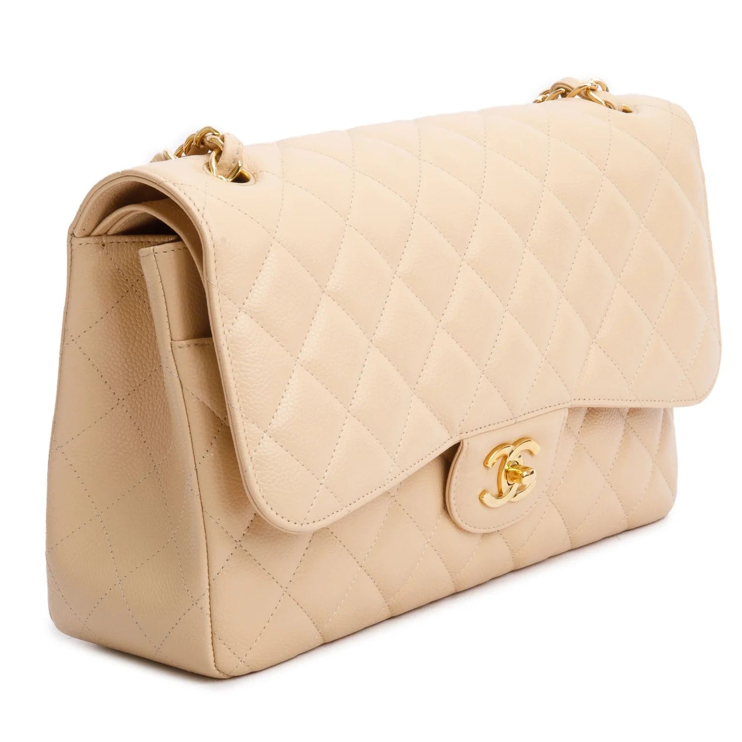 Classic Double Flap Bag — Beige
