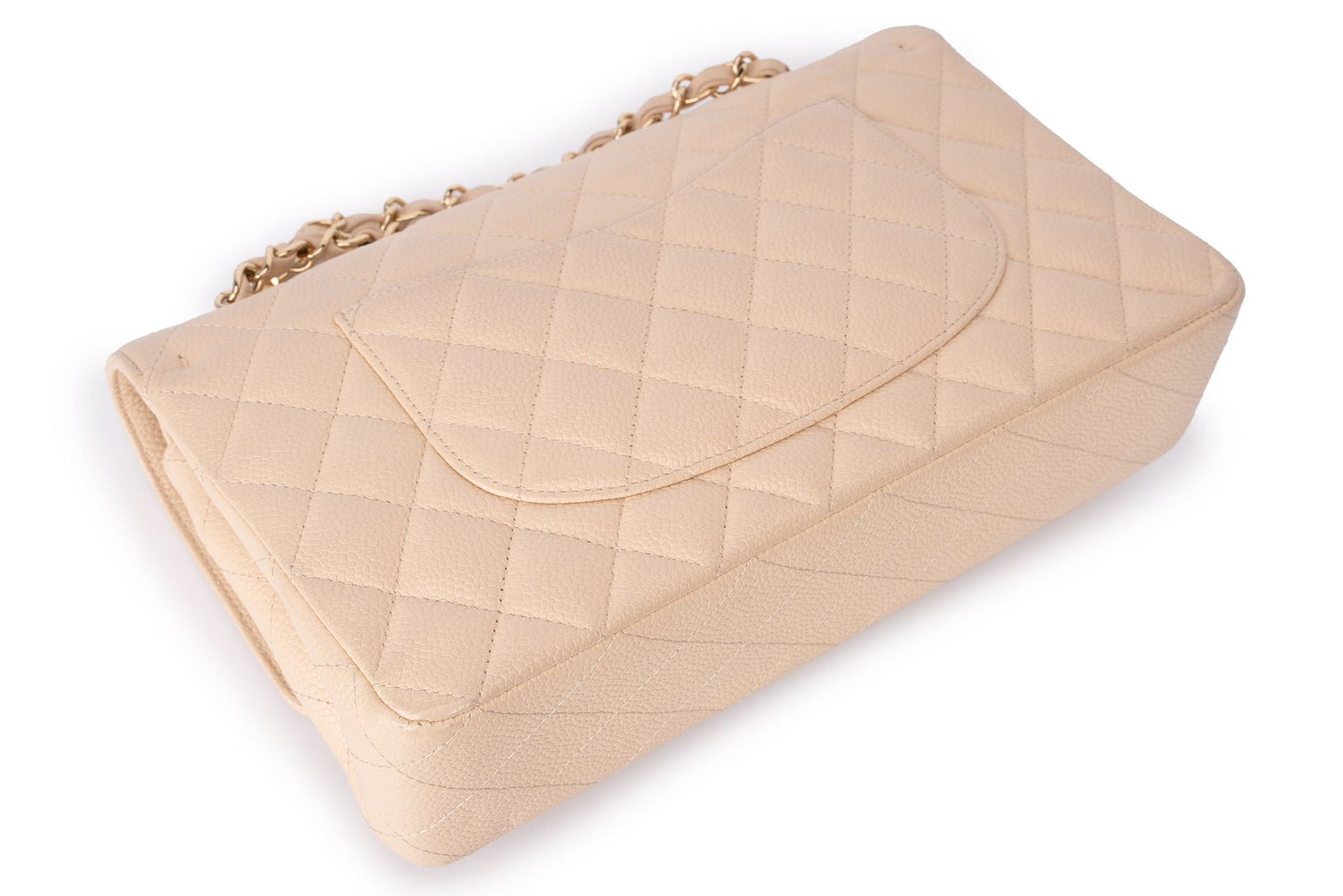 Chanel Medium Classic Flap Bag — Beige Caviar Leather with Gold Hardware