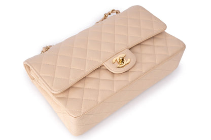 Chanel Medium Classic Flap Bag — Beige Caviar Leather with Gold Hardware