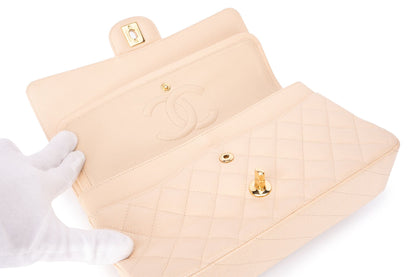 Chanel Medium Classic Flap Bag — Beige Caviar Leather with Gold Hardware
