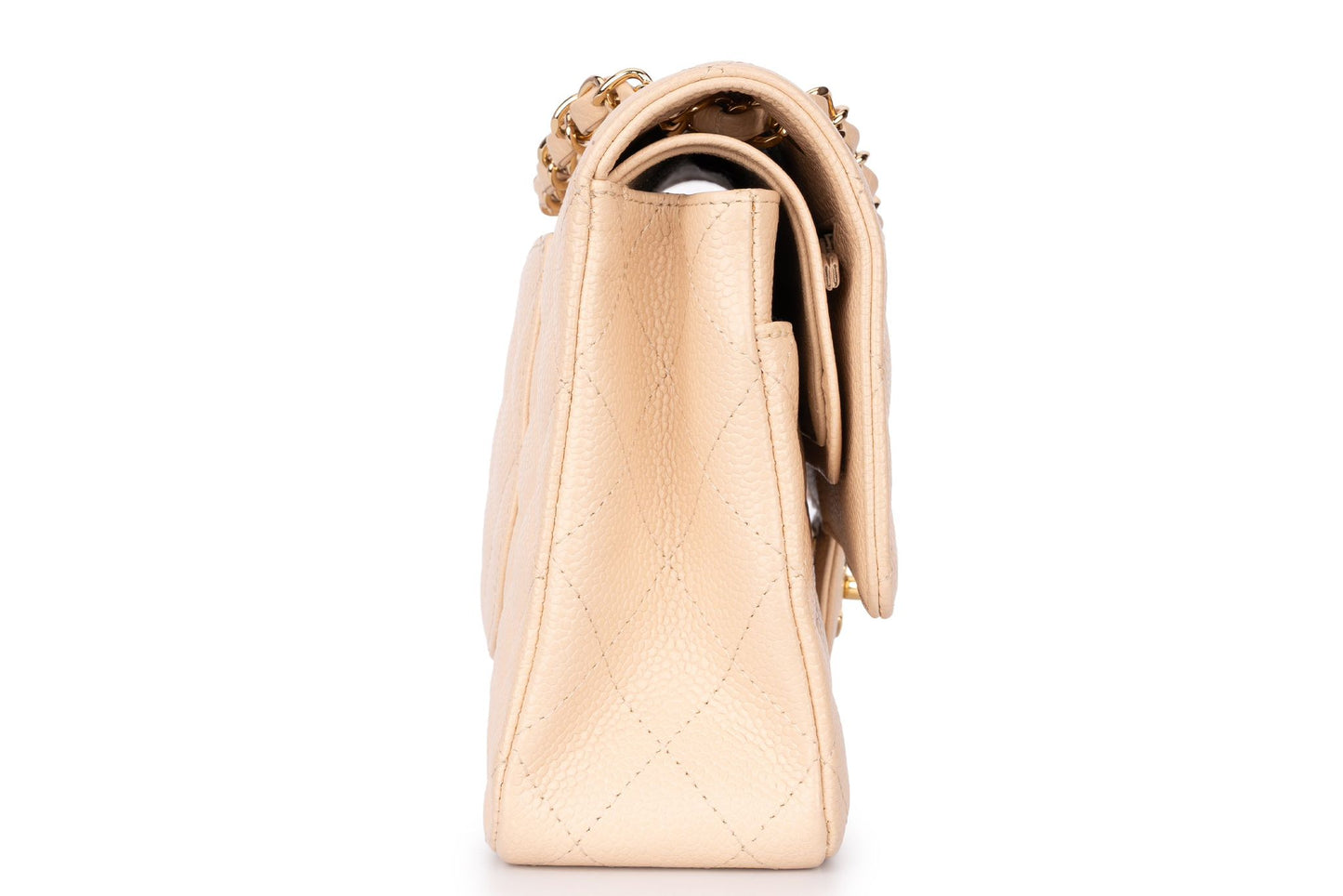 Chanel Medium Classic Flap Bag — Beige Caviar Leather with Gold Hardware
