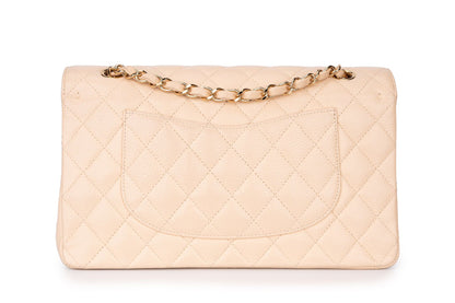 Chanel Medium Classic Flap Bag — Beige Caviar Leather with Gold Hardware