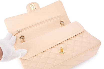 Chanel Medium Classic Flap Bag — Beige Caviar Leather with Gold Hardware