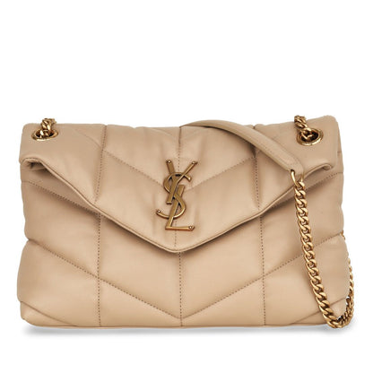 Saint Laurent Small Puffer Lambskin Leather Handbag — Beige