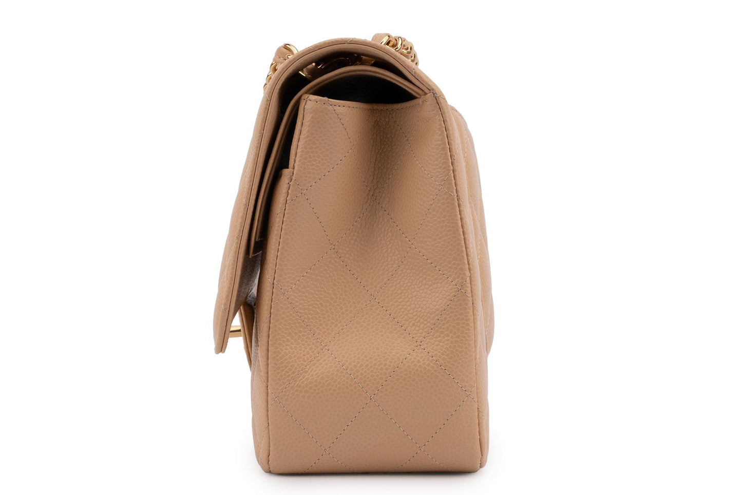Chanel Classic Double Flap Bag — Dark Beige Caviar Leather with Gold Hardware