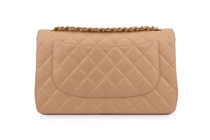 Chanel Classic Double Flap Bag — Dark Beige Caviar Leather with Gold Hardware
