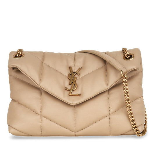 Saint Laurent Small Puffer Lambskin Leather Handbag — Beige