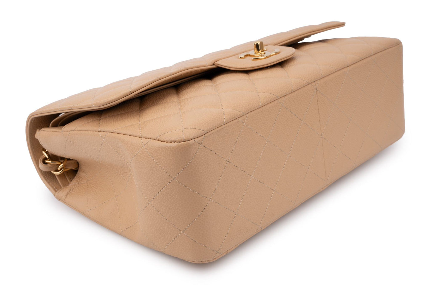 Chanel Classic Double Flap Bag — Dark Beige Caviar Leather with Gold Hardware