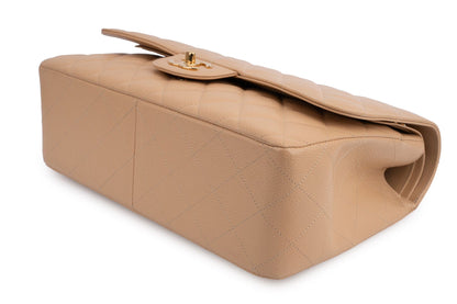 Chanel Classic Double Flap Bag — Dark Beige Caviar Leather with Gold Hardware