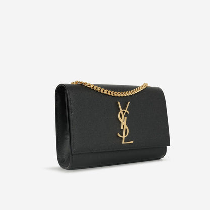 Saint Laurent Small Kate Bag — Black Grained Leather with Gold Hardware