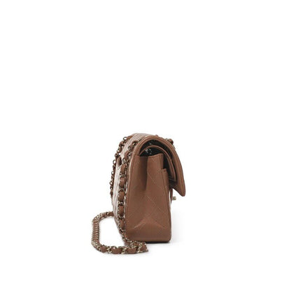 Chanel Classic Double Flap Bag — Brown Quilted Lambskin with Pale Gold Hardware