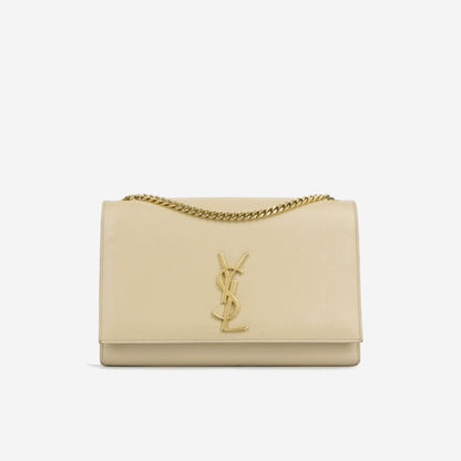 Saint Laurent Medium Kate Bag — Beige Grained Leather with Gold Hardware
