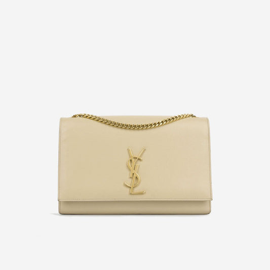 Saint Laurent Medium Kate Bag — Beige Grained Leather with Gold Hardware