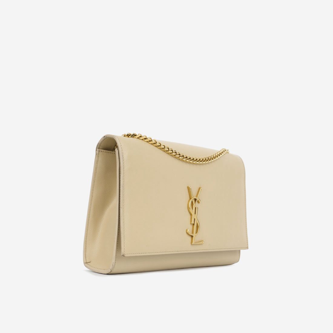 Saint Laurent Medium Kate Bag — Beige Grained Leather with Gold Hardware