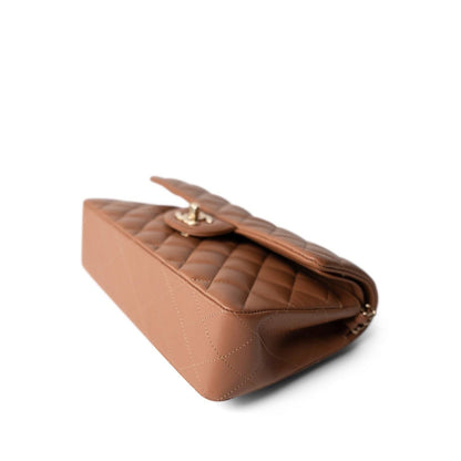 Chanel 22S Small Classic Flap Bag — Caramel Quilted Lambskin with Light Gold Hardware