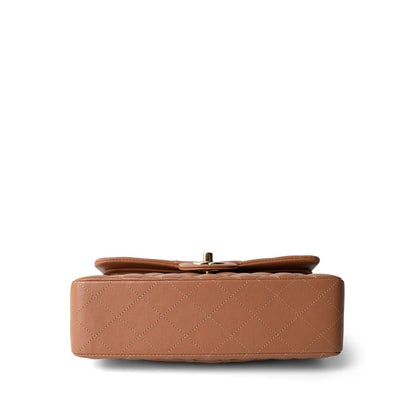 Chanel 22S Small Classic Flap Bag — Caramel Quilted Lambskin with Light Gold Hardware