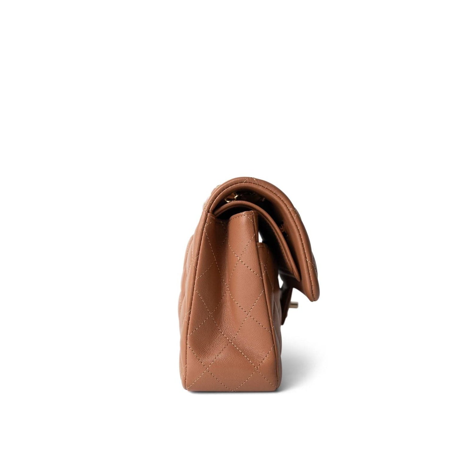 Chanel 22S Small Classic Flap Bag — Caramel Quilted Lambskin with Light Gold Hardware